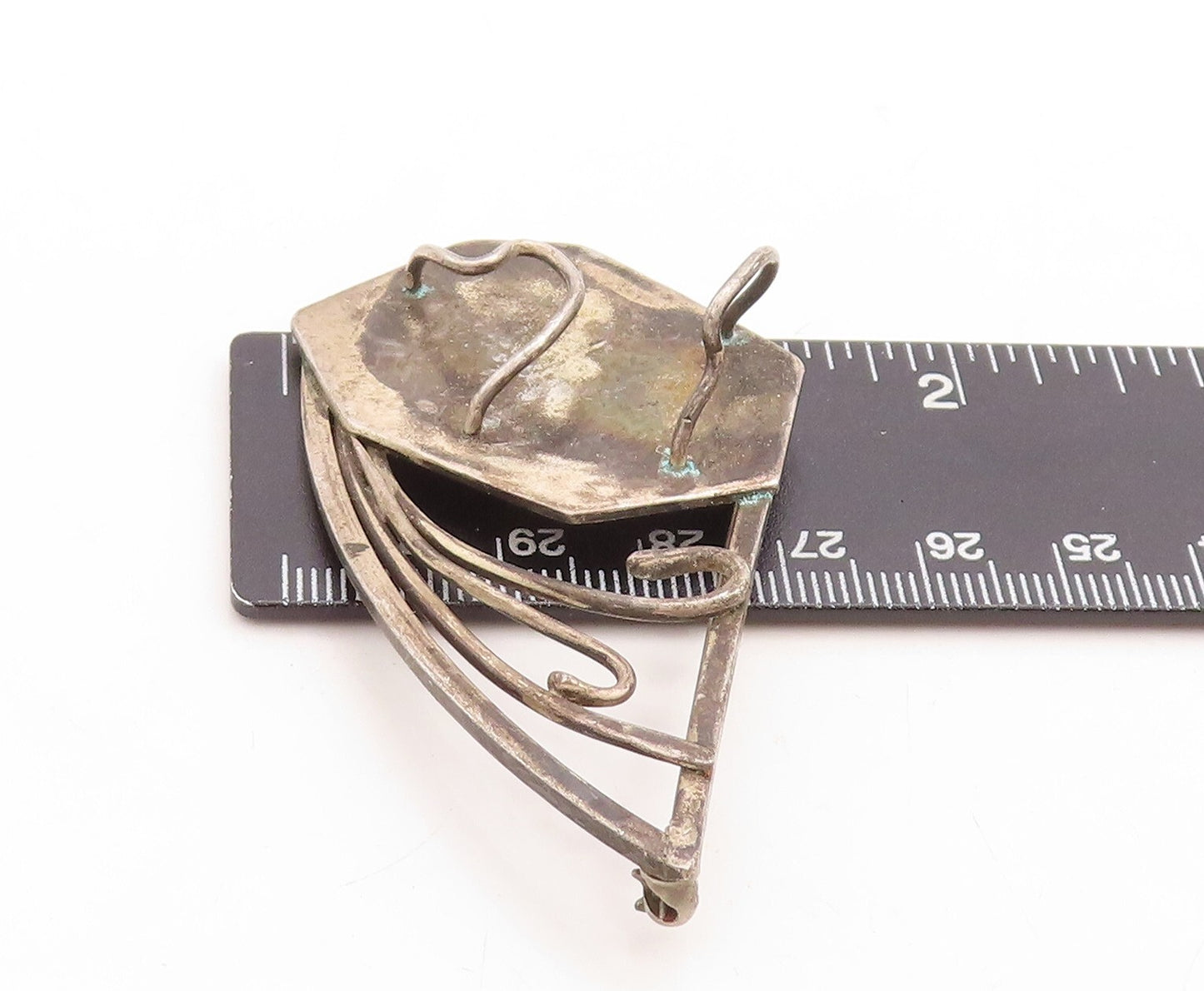 925 Sterling Silver Vintage Brooch Pin NAVAJO ZUNI Dark Tone Brutalist  BP11408