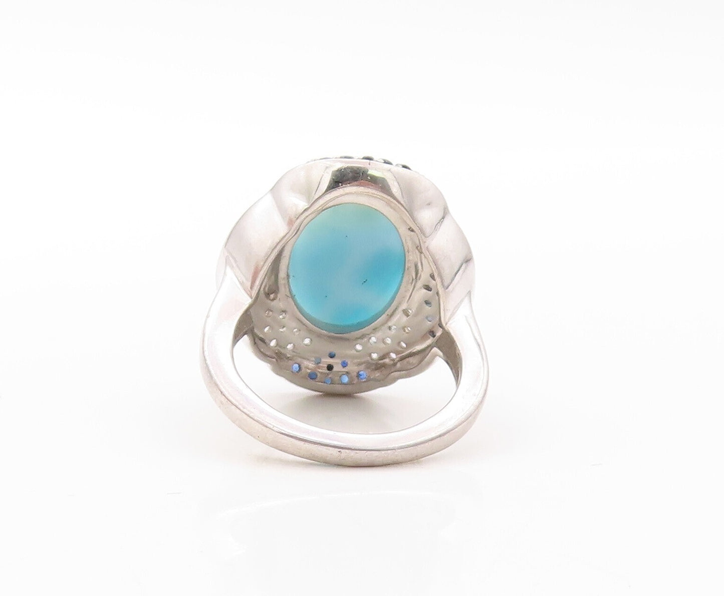 925 Sterling Silver Vintage Ring Larimar Halo Sapphire & Topaz  Sz 7 RG30844
