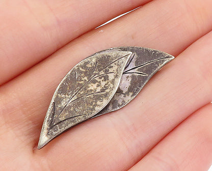 925 Sterling Silver  Vintage Antique Oxidized Floral Leaves Brooch Pin  BP1489
