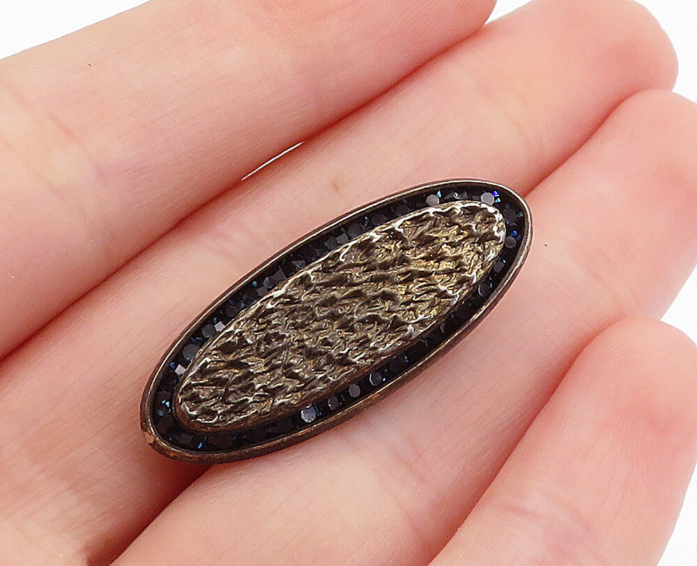 DA VINCI 925 Sterling Silver  Vintage Blue Topaz Hammered Tie Clip  TR1238