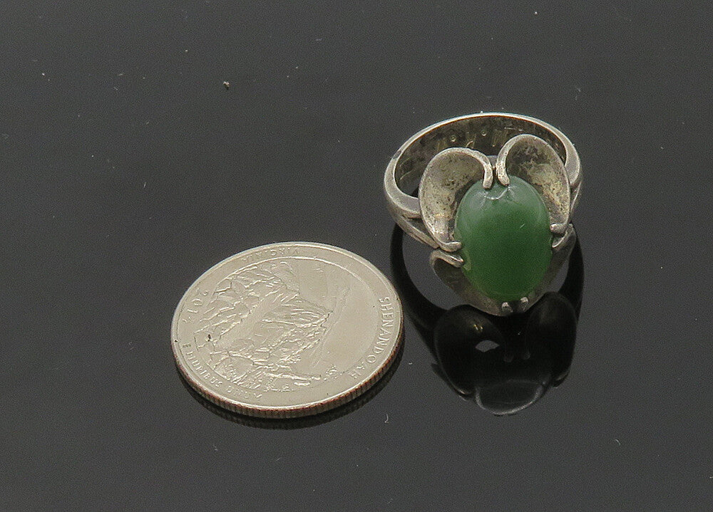 EUROPEAN 925 Silver  Vintage Antique Green Jasper Cocktail Ring Sz 8  RG20879