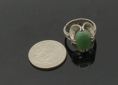EUROPEAN 925 Silver  Vintage Antique Green Jasper Cocktail Ring Sz 8  RG20879