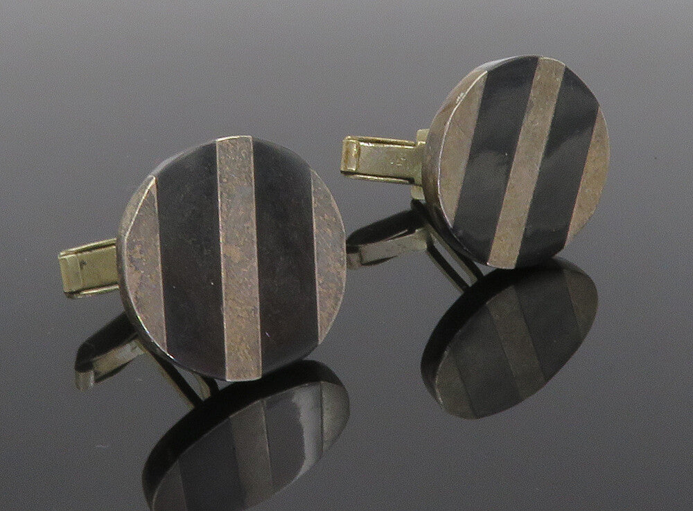 MEXICO 925 Sterling Silver Vintage Black Onyx Striped Cuff Links TR1287