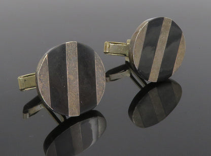 MEXICO 925 Sterling Silver Vintage Black Onyx Striped Cuff Links TR1287