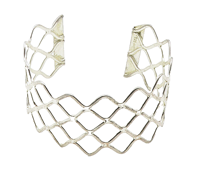 925 Sterling Silver  Shiny Smooth Open Diamond Shape Cuff Bracelet  BT6452