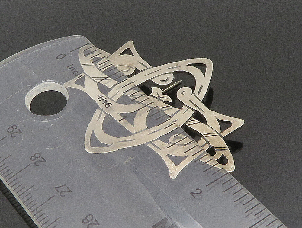 HYO 925 Sterling Silver Vintage Etched Interlocking Cutout Brooch Pin BP9504