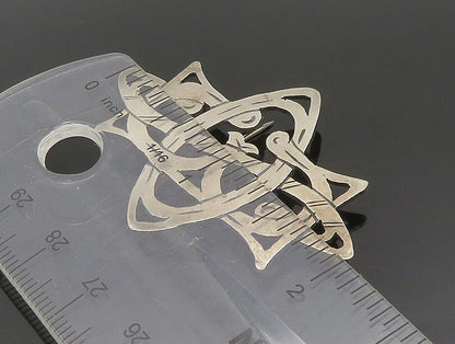 HYO 925 Sterling Silver Vintage Etched Interlocking Cutout Brooch Pin BP9504