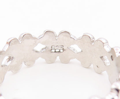 925 Sterling Silver Vintage Ring Modernist Lucky Clover Link Band  Sz 8  RG35165