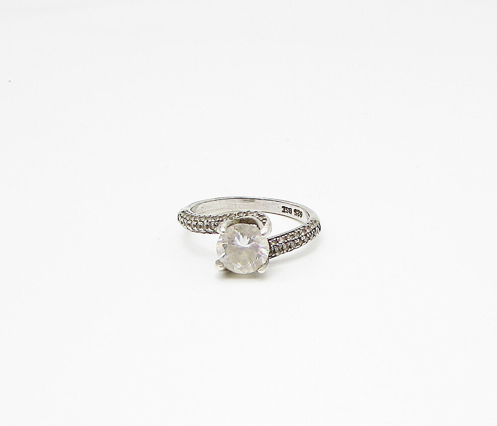 925 Sterling Silver  White Cubic Zirconia Bypass Engagement Ring Sz 6.5  RG2939