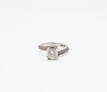 925 Sterling Silver  White Cubic Zirconia Bypass Engagement Ring Sz 6.5  RG2939