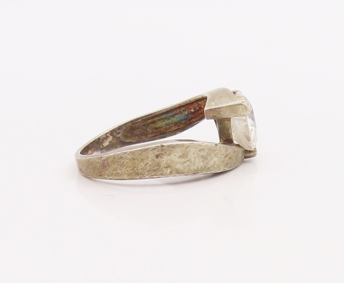 925 Sterling Silver Vintage Ring Designer Triangle Cut CZ  Sz 7  RG28871
