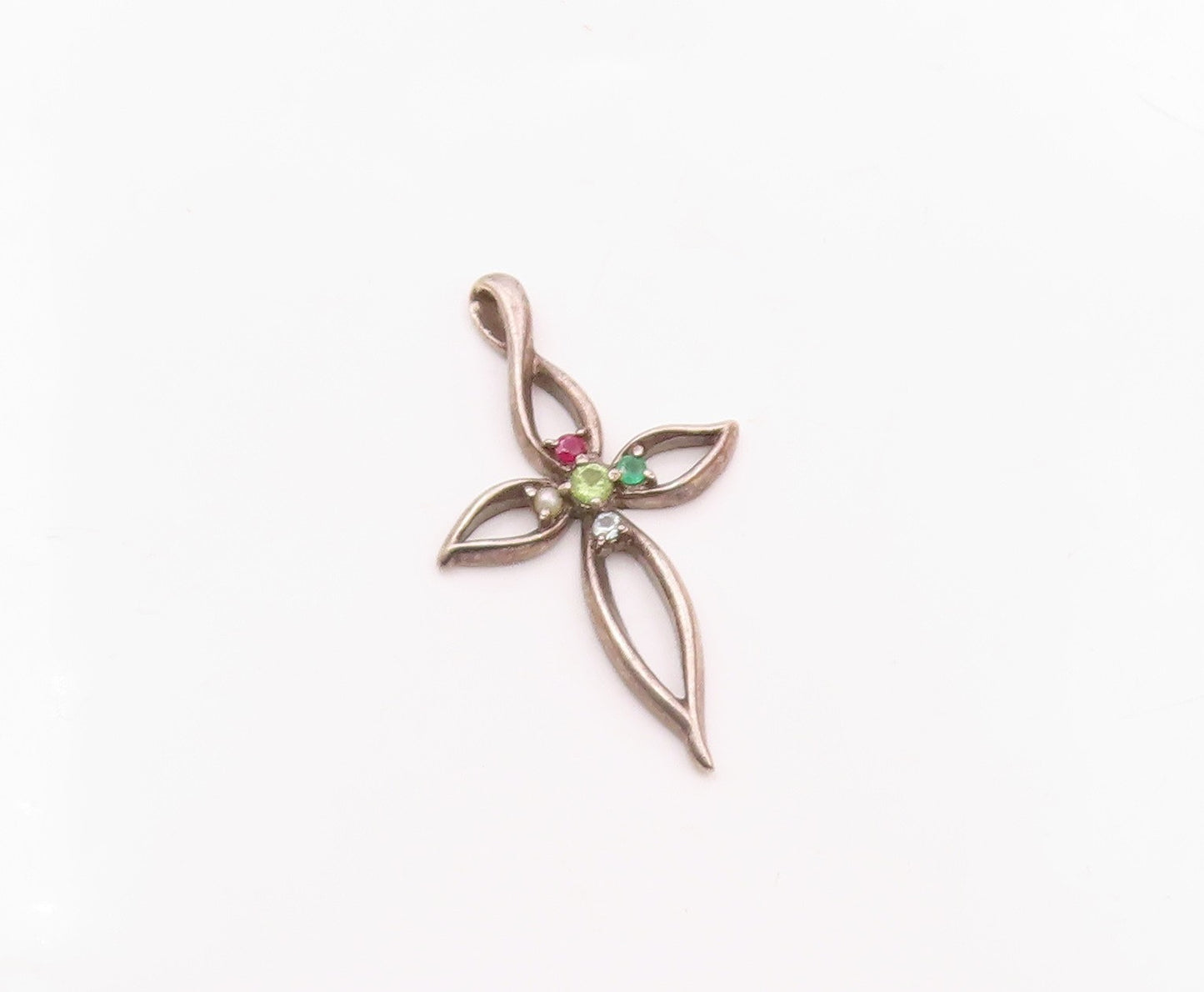 LENOX 925 Silver Vintage Pearl Ruby Emerald & Multi Stone Pendant PT19991