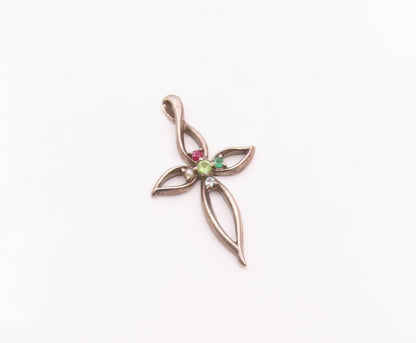 LENOX 925 Silver Vintage Pearl Ruby Emerald & Multi Stone Pendant PT19991