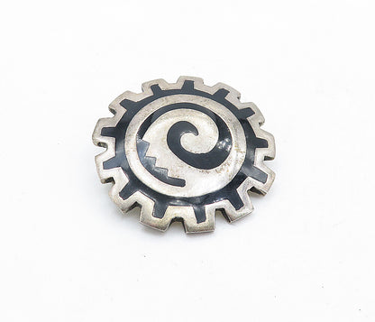 MEXICO 925 Sterling Silver  Vintage Black Onyx Pattern Brooch Pin  BP2108