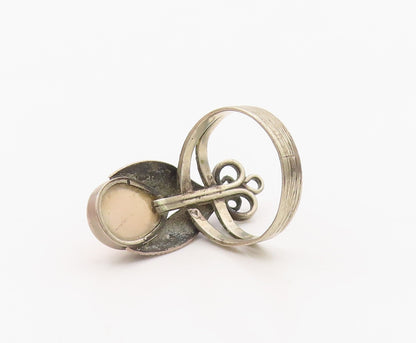 925 Sterling Silver Vintage Ring NAVAJO Pink Opal Leaf Motif  Sz 5.5  RG36367