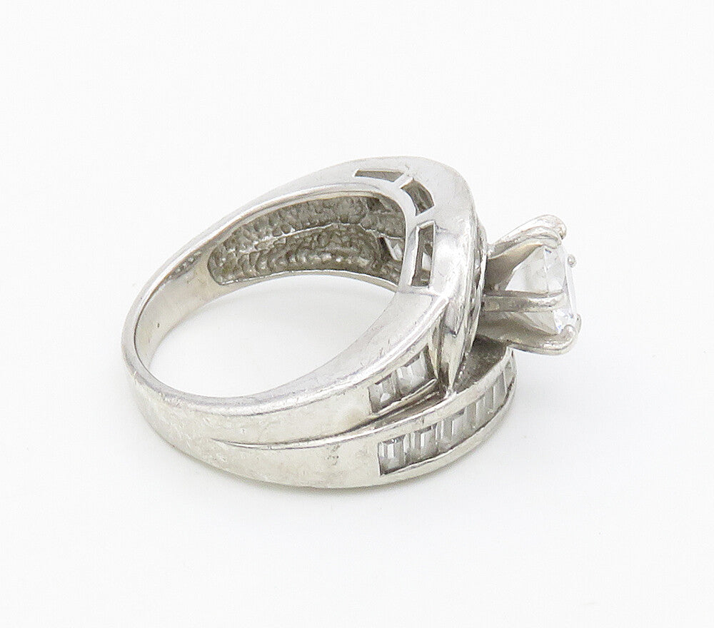 925 Sterling Silver  Cubic Zirconia Shiny Bypass Style Band Ring Sz 7  RG15609
