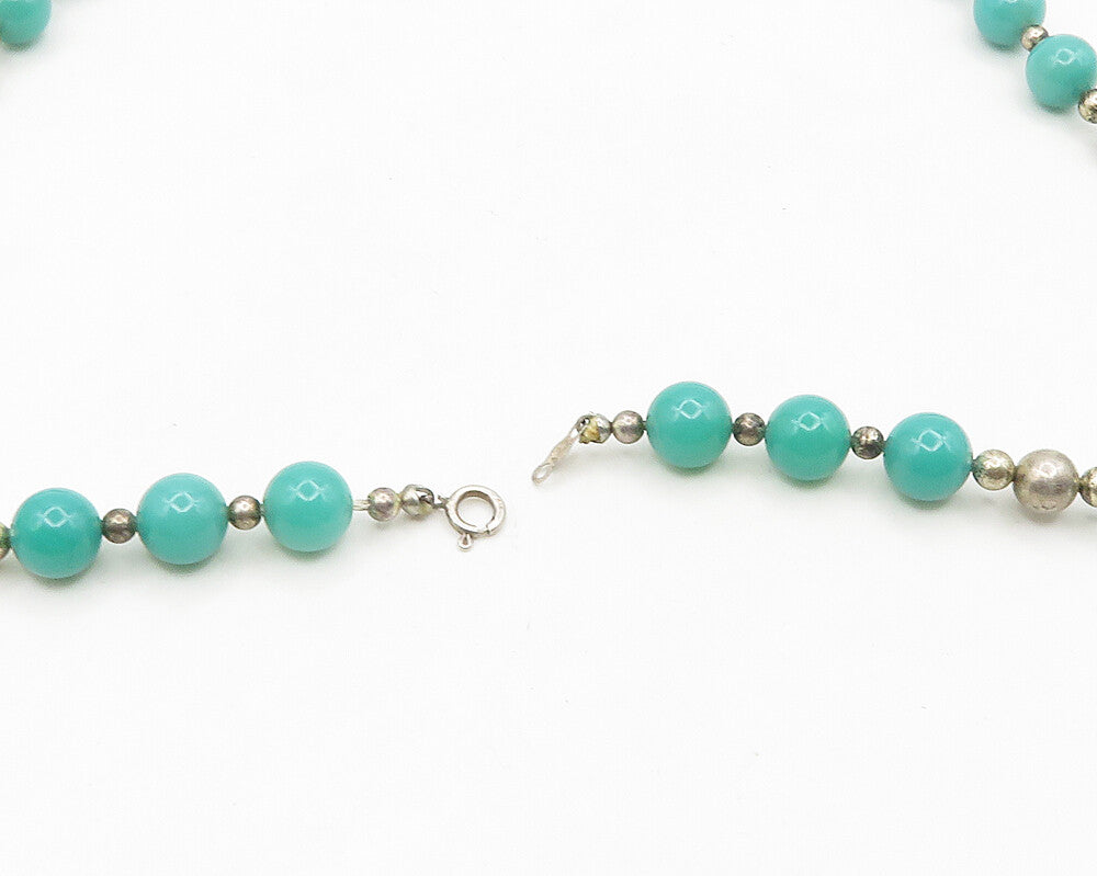 925 Sterling Silver  Vintage Jade Ball Beaded Pattern Chain Necklace  NE3155