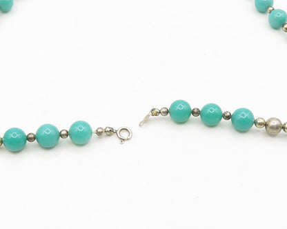 925 Sterling Silver  Vintage Jade Ball Beaded Pattern Chain Necklace  NE3155