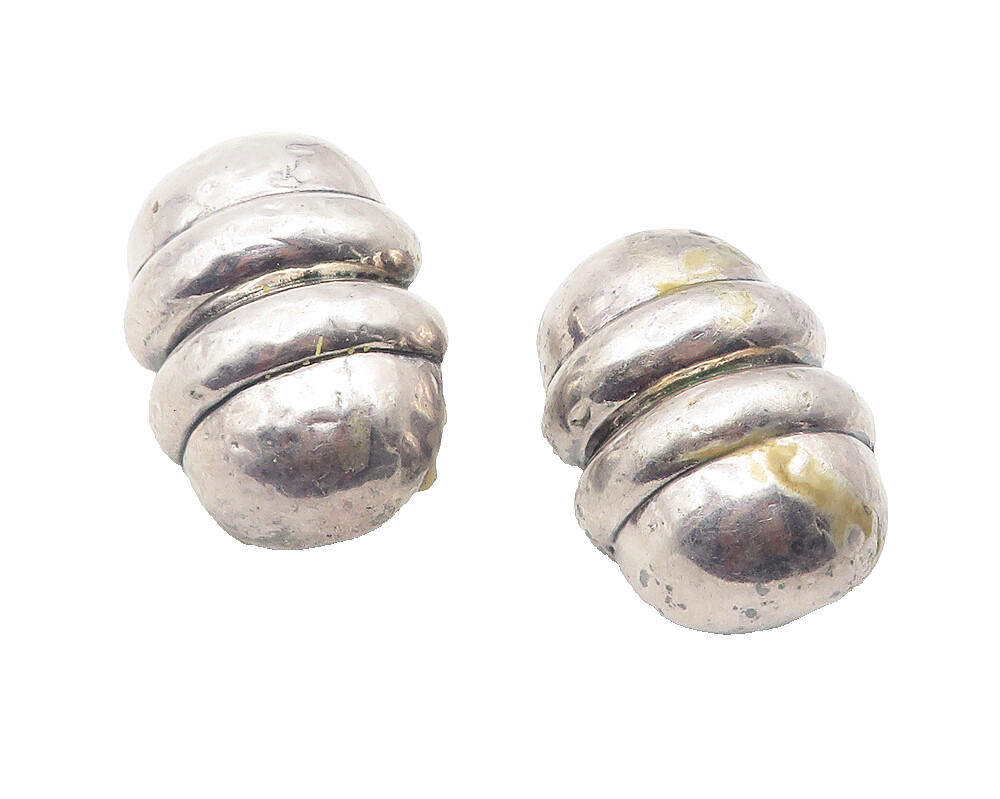 925 Sterling Silver  Vintage Hollow Modernist Non Pierce Earrings  EG6148