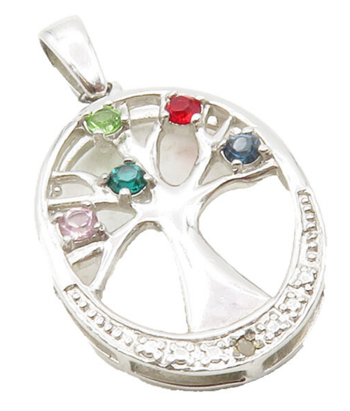925 Sterling Silver Peridot & Multi Color Topaz Tree Of Life Pendant PT9992
