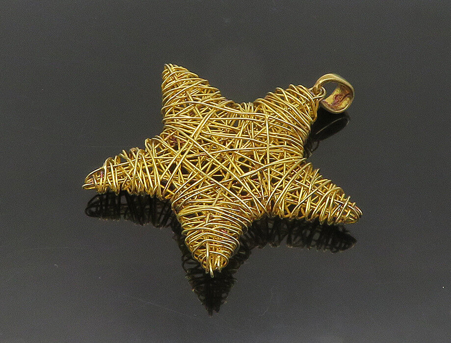 925 Sterling Silver  Vintage Gold Plated Wire Wrapped Star Pendant  PT14729