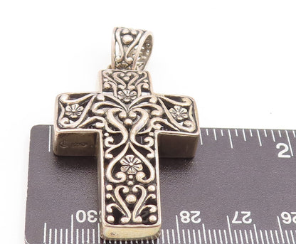 925 Sterling Silver Vintage Pendant CAROLYN POLLACK Swirly Cutout Cross  PT23311