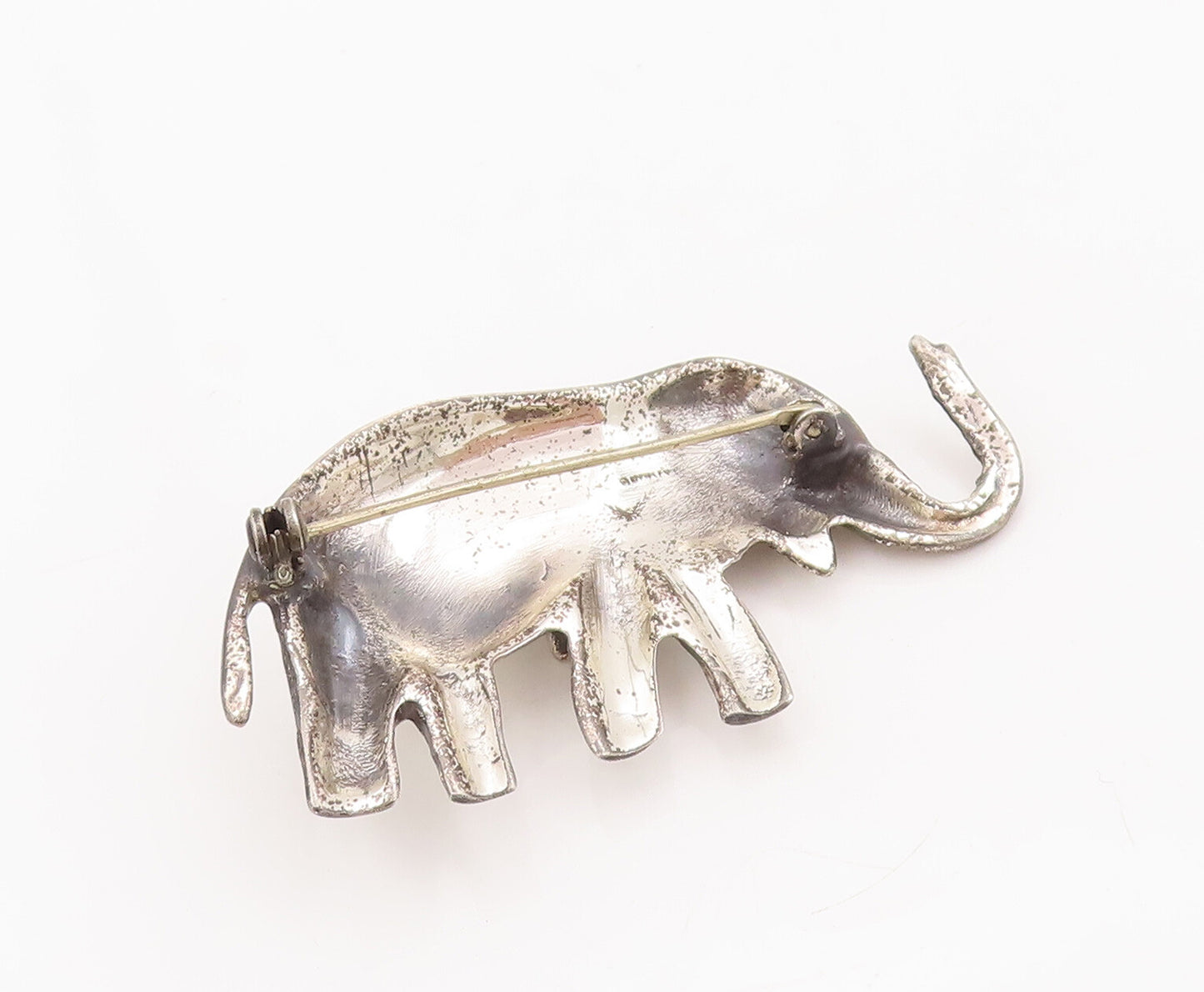 925 Sterling Silver Vintage Brooch Pin Carved Happy Walking Elephant  BP10992
