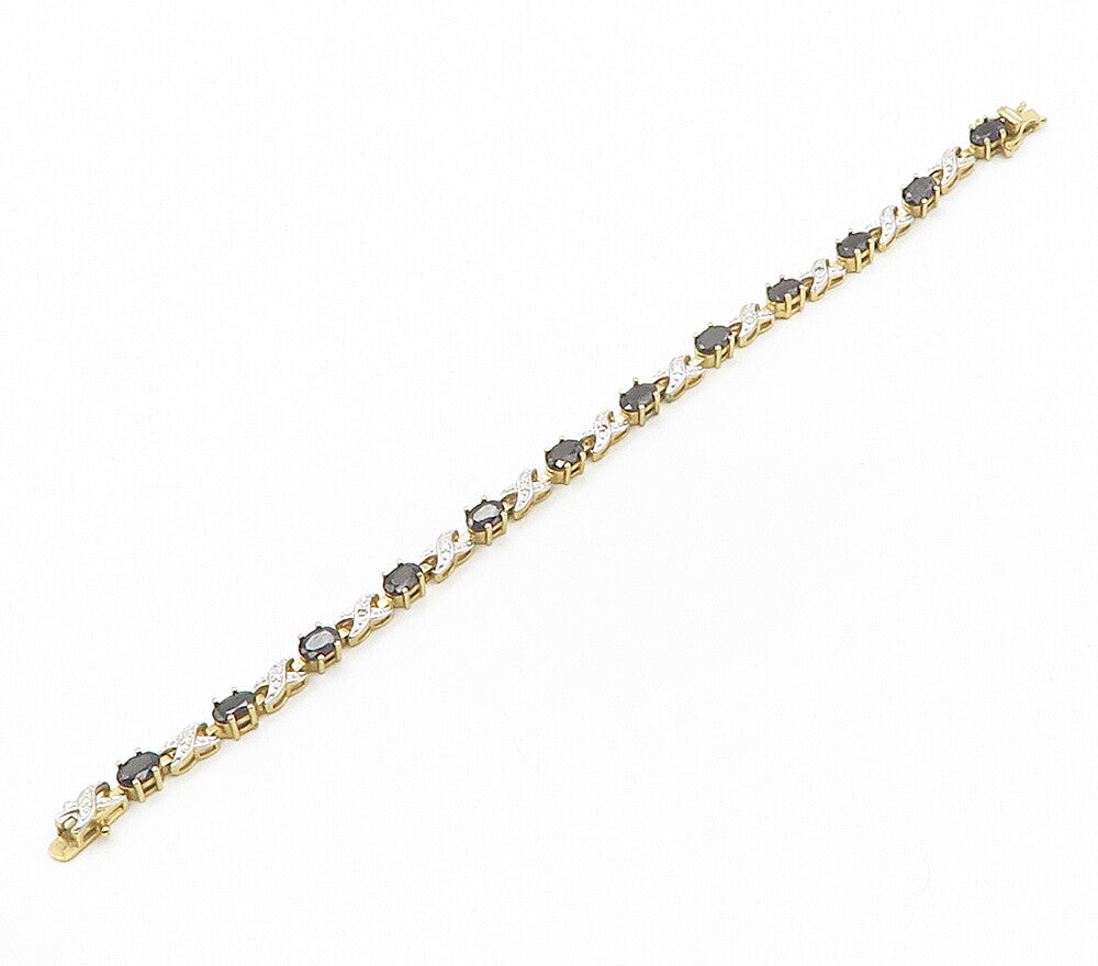 925 Silver  Shiny Genuine Diamonds & Sapphire Two Tone Chain Bracelet  BT6202