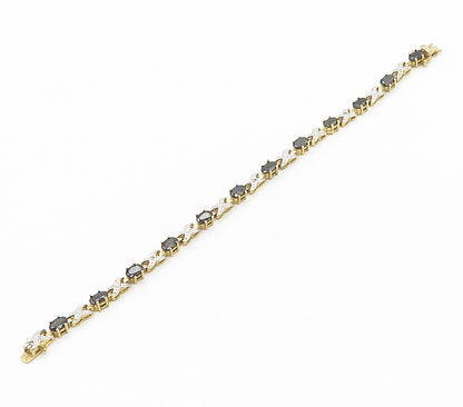 925 Silver  Shiny Genuine Diamonds & Sapphire Two Tone Chain Bracelet  BT6202