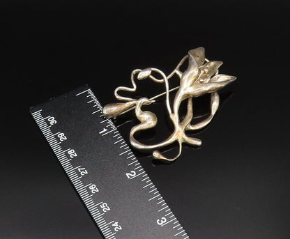 925 Sterling Silver  Vintage Modernist Flower Cutout Brooch Pin  BP9904