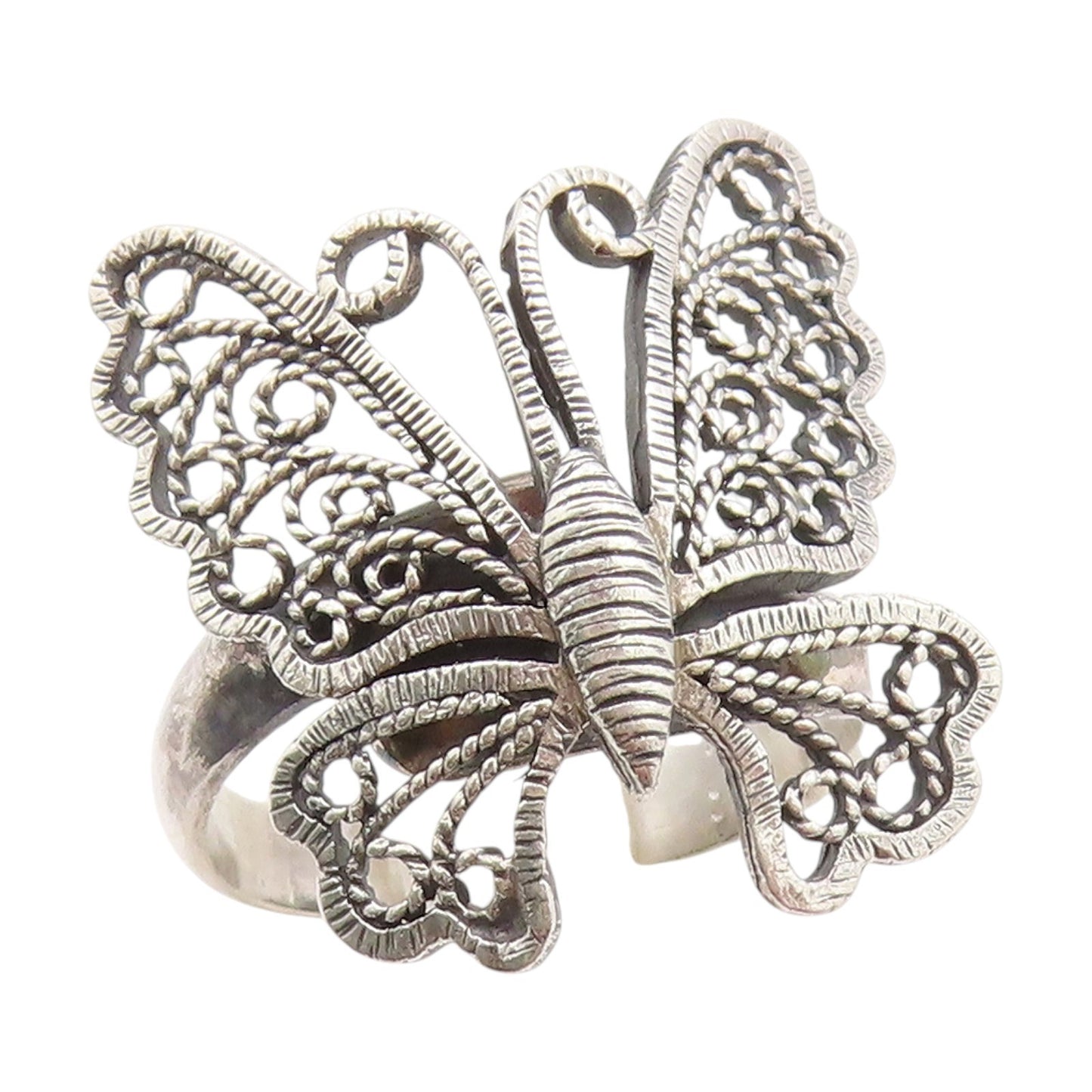 925 Sterling Silver Vintage Ring Elegant Butterfly Cut Out Band  Sz 8.5  RG34194