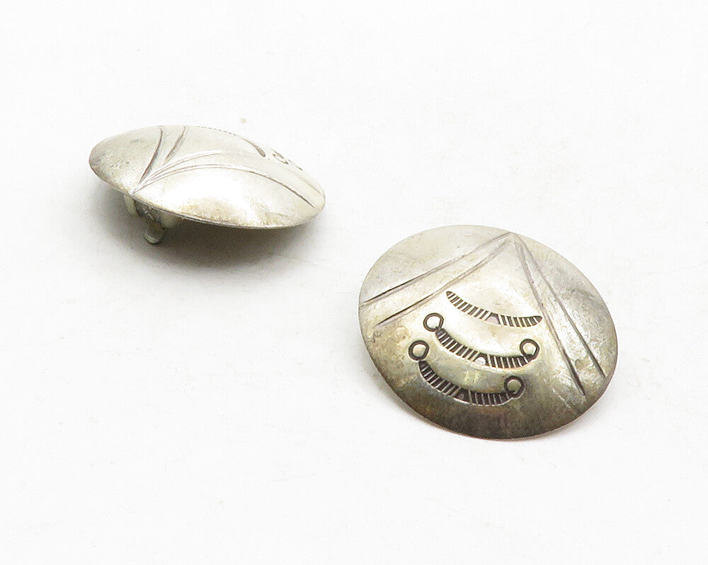 NAVAJO 925 Silver  Vintage Etched Design Dome Non Pierce Drop Earrings  EG6577