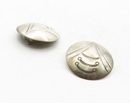 NAVAJO 925 Silver  Vintage Etched Design Dome Non Pierce Drop Earrings  EG6577