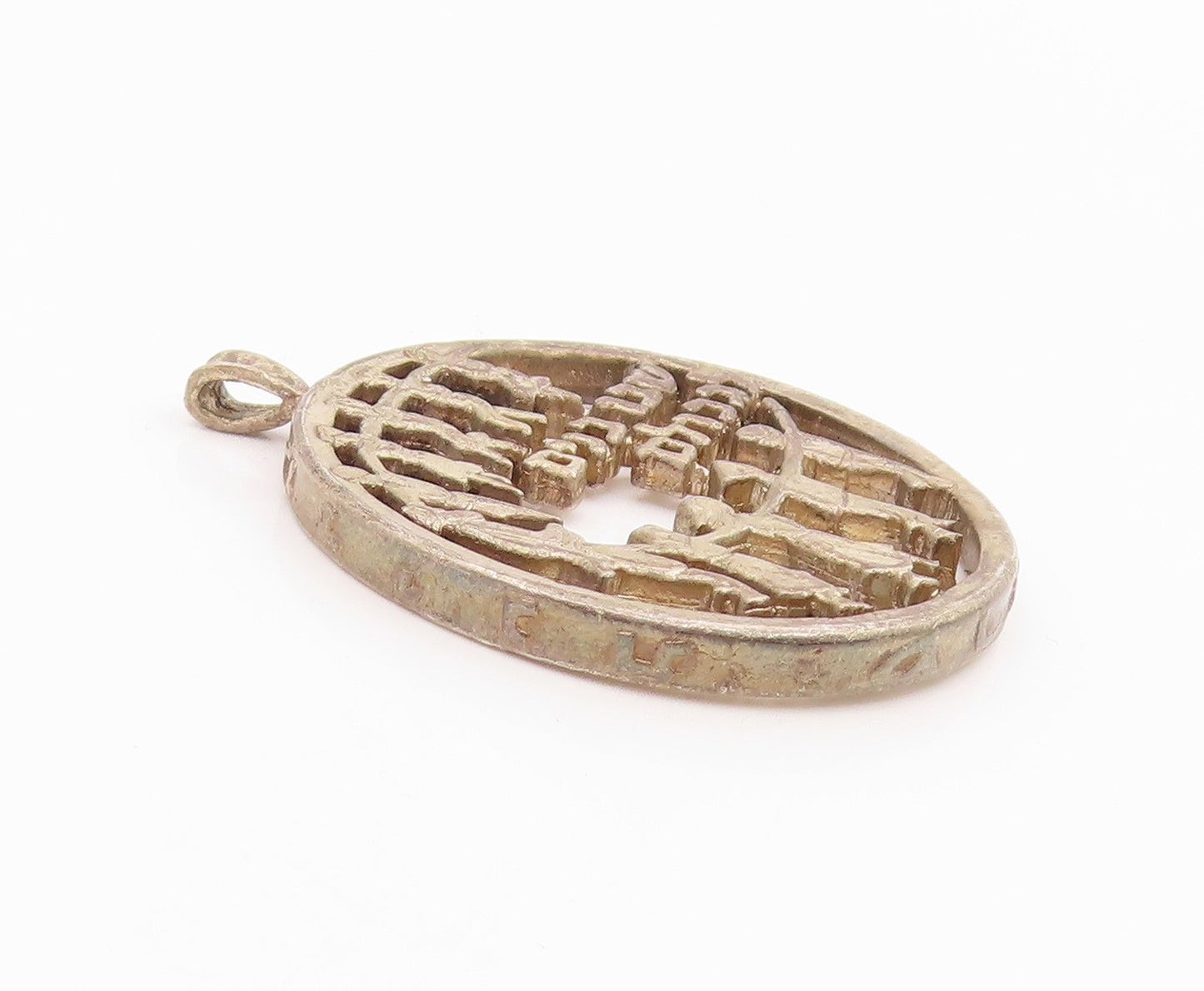 925 Sterling Silver Vintage Pendant Jewish Independence Menorah Medal  PT26058