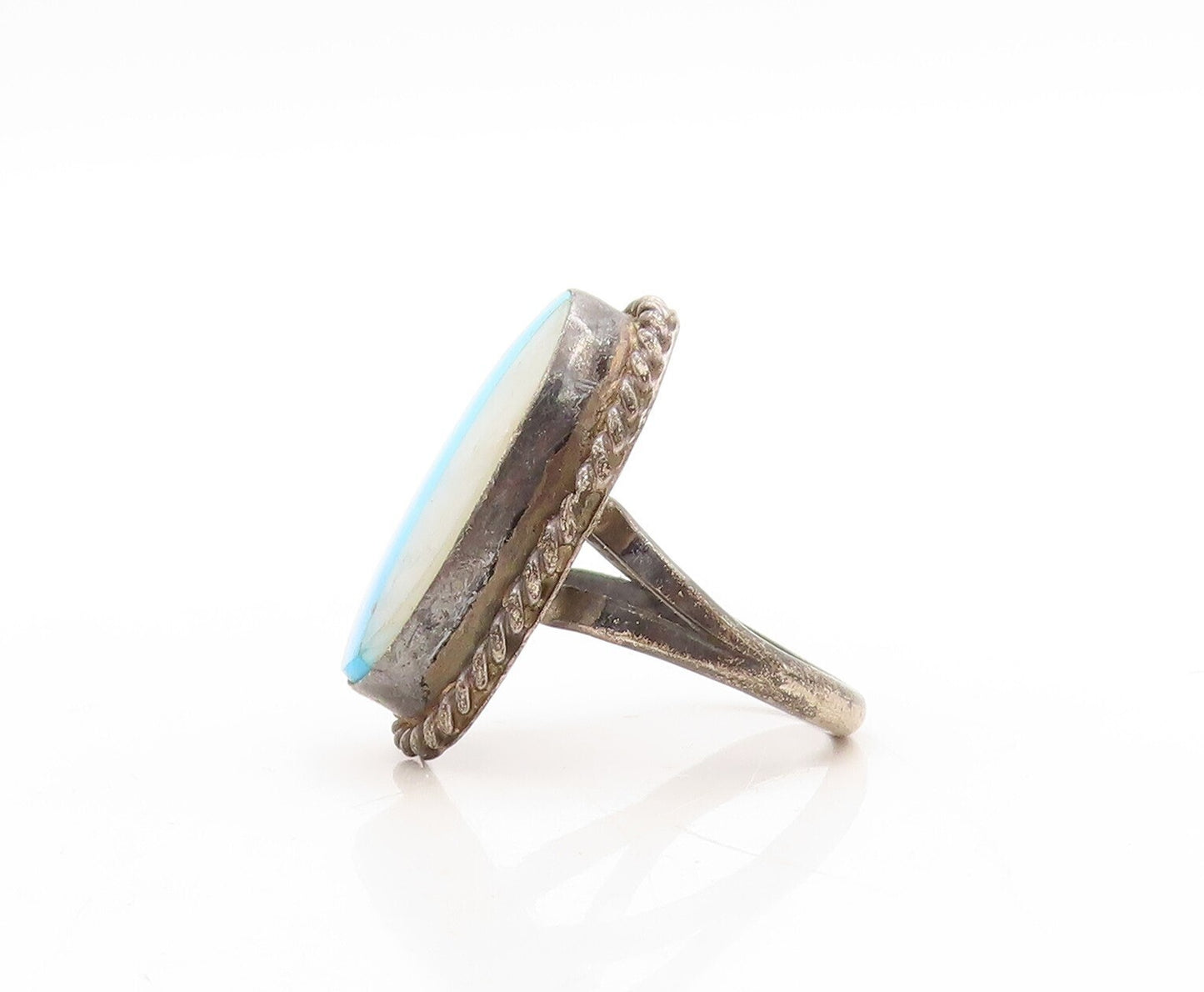 925 Sterling Silver Vintage Ring Dark Tone Modernist Gemstone  Sz 8  RG31278