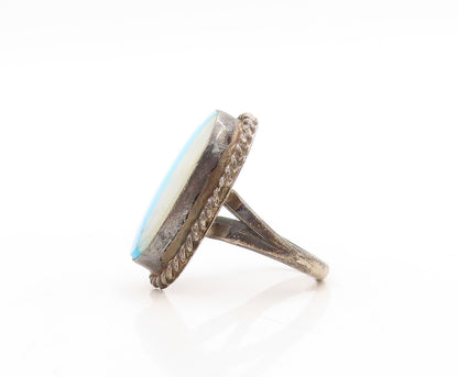 925 Sterling Silver Vintage Ring Dark Tone Modernist Gemstone  Sz 8  RG31278
