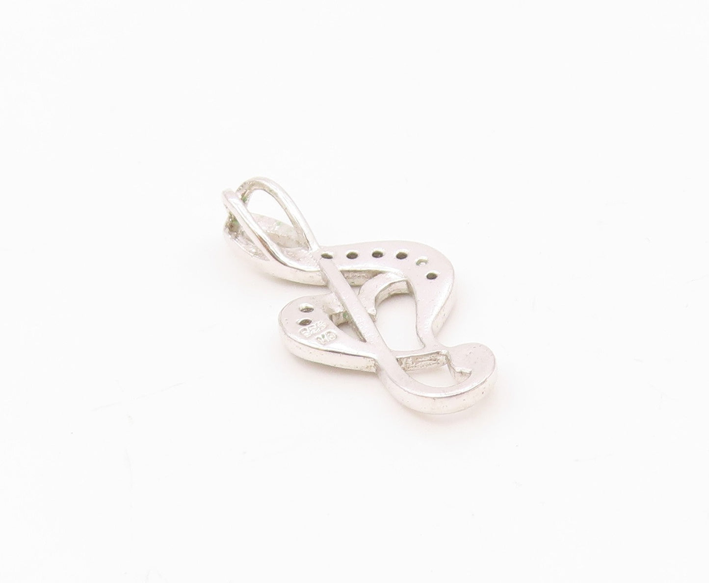 925 Sterling Silver   Genuine Diamonds Love Heart Treble Clef Pendant  PT12785
