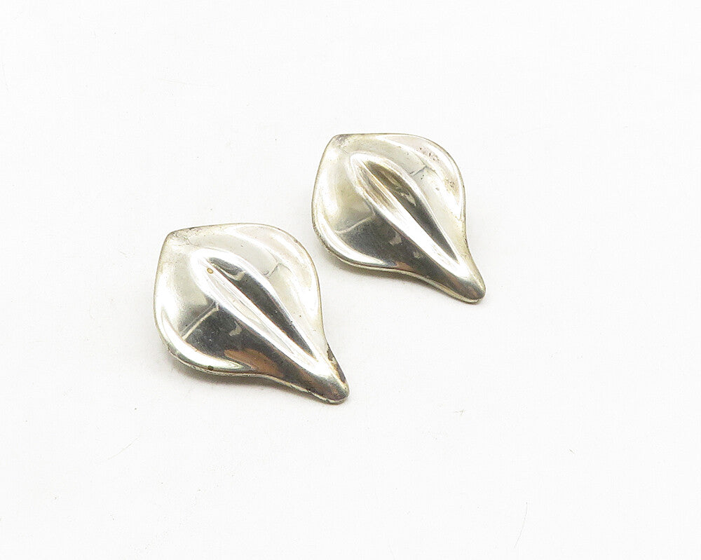 MEXICO 925 Sterling Silver  Vintage Shiny Smooth Non Pierce Earrings  EG5324