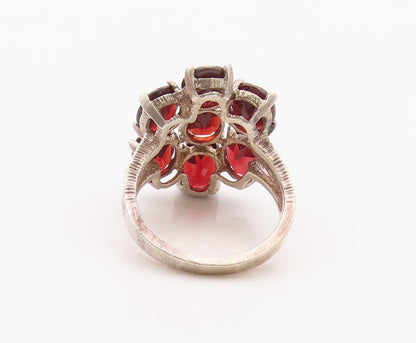 925 Sterling Silver Vintage Ring Elegant Garnet Floral Cluster  Sz 7  RG36352