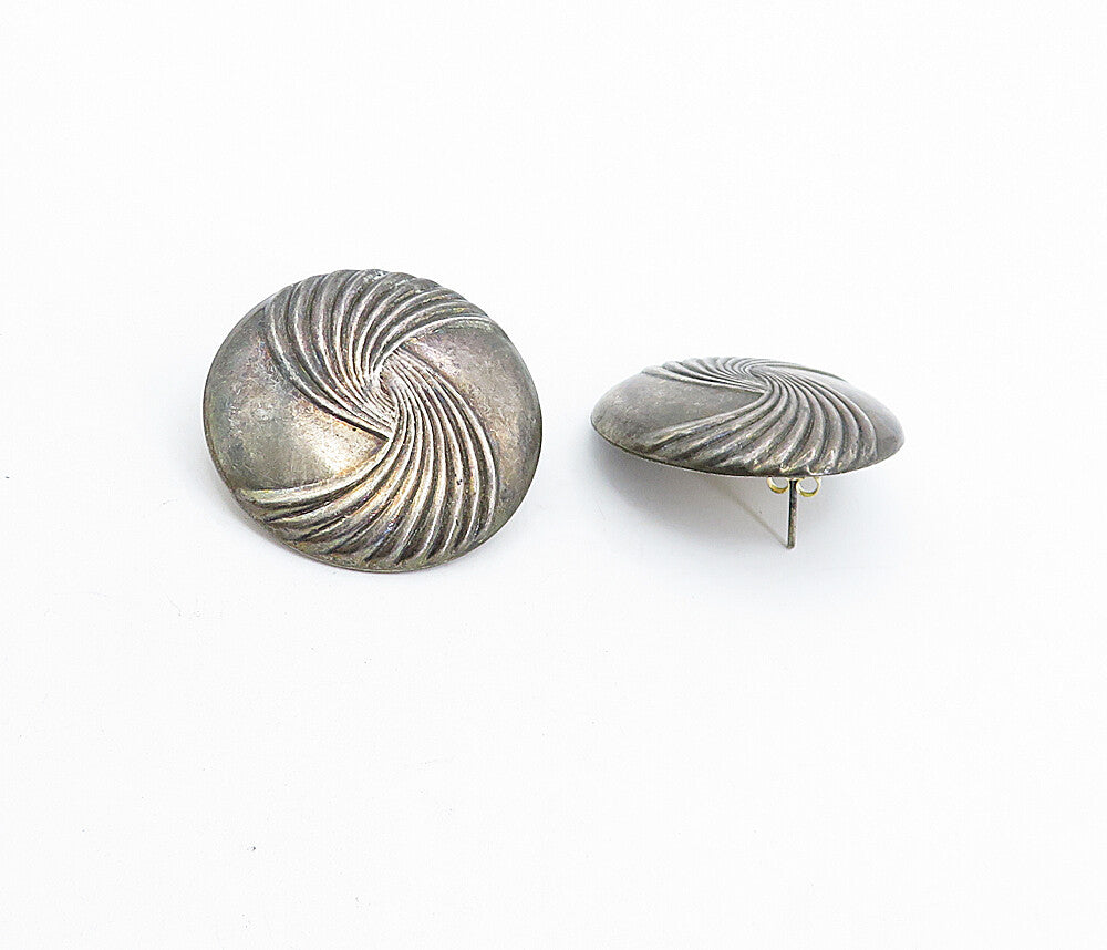 925 Sterling Silver  Vintage Dark Tone Raised Detail Hollow Earrings  EG2418