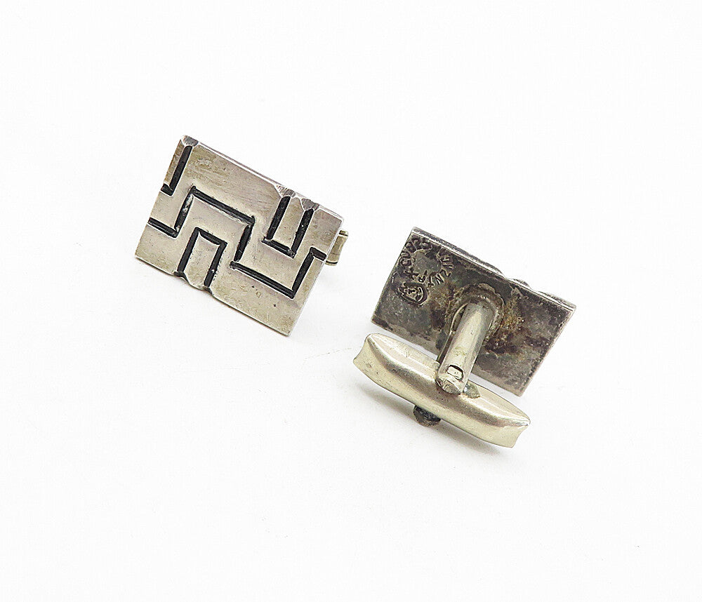 MEXICO 925 Sterling Silver  Vintage Linear Etched Design Cuff Links  TR1338