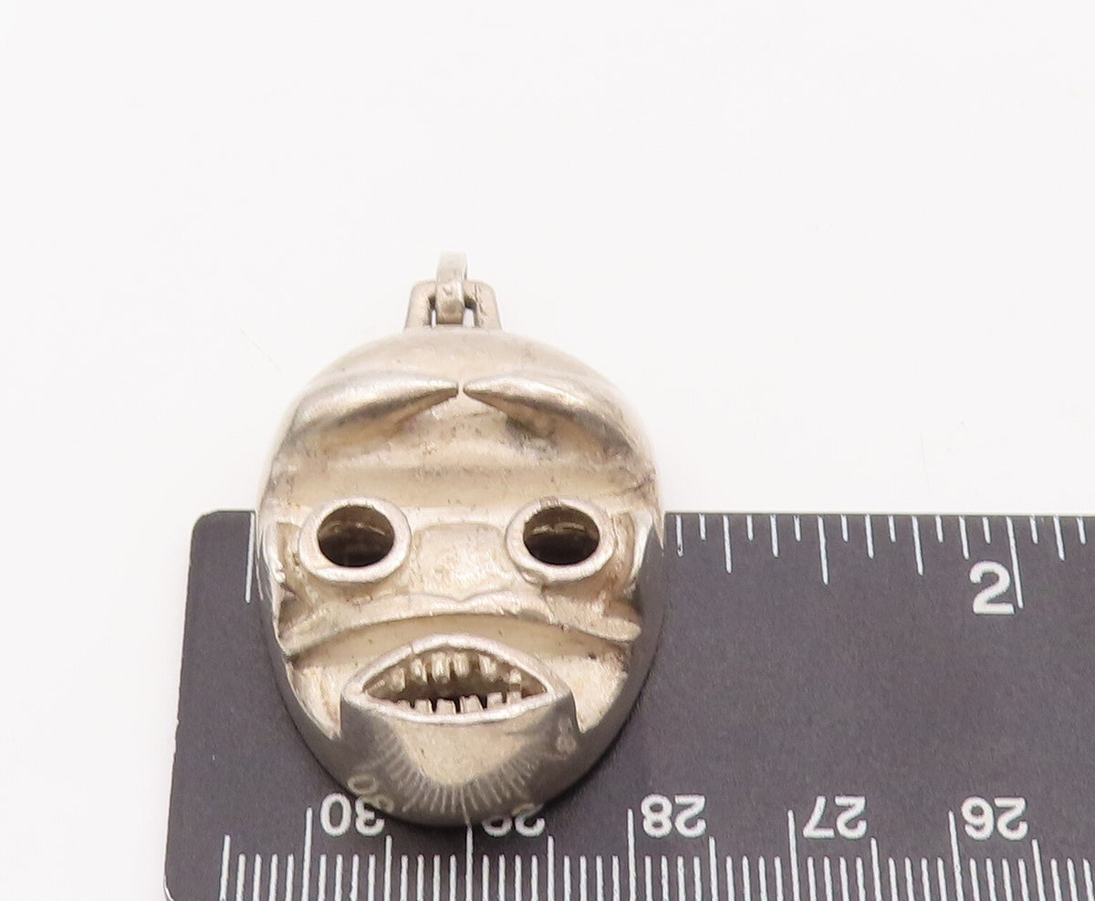 925 Sterling Silver Vintage Pendant Solid Carved Alien Robot Face  PT23134