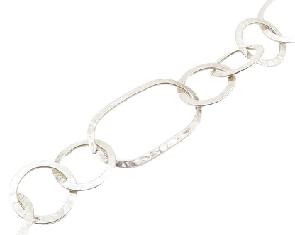 925 Sterling Silver  Vintage Shiny Textured Open Circle Chain Bracelet  BT7478