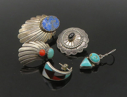 ZUNI NAVAJO 925 Silver  Vintage MultiStone Lot Single Earrings  EG11226