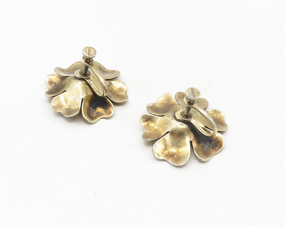 925 Sterling Silver  Vintage Flower Motif Non Pierce Screw Earrings   EG5208