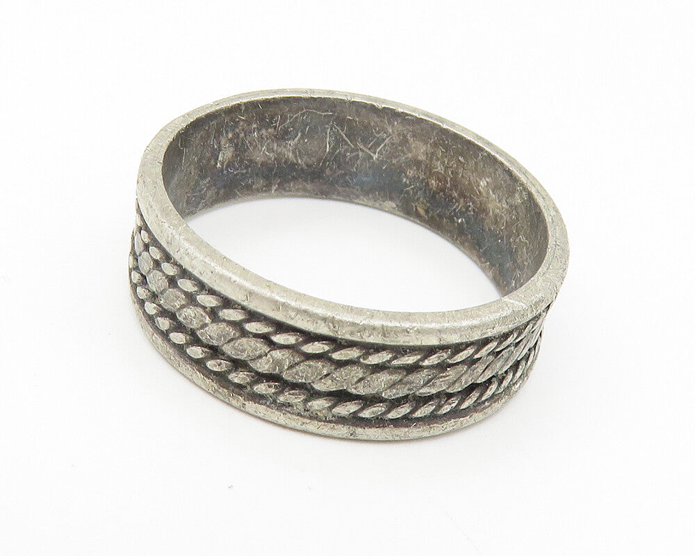 925 Sterling Silver  Vintage Dark Tone Rope Twist Band Ring Sz 8  RG10798
