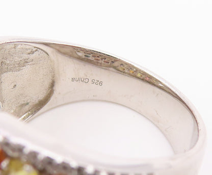 925 Sterling Silver Vintage Ring Multi Gemstone Wide Cluster Band Sz 11 RG36826