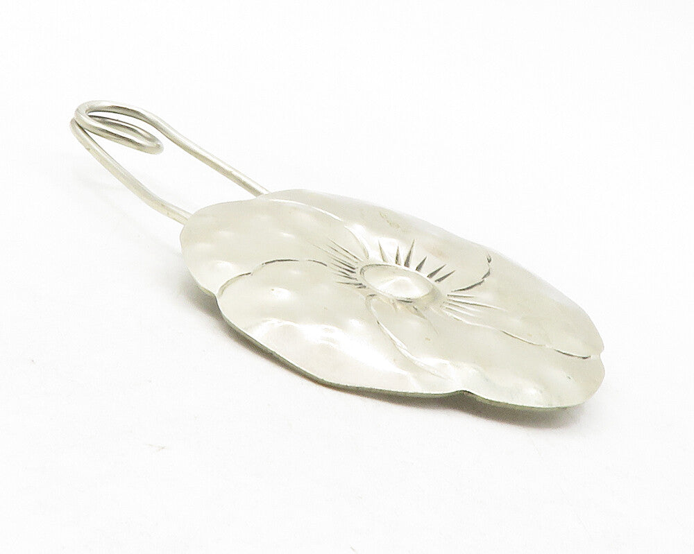 925 Sterling Silver  Vintage Shiny Hammered Single Flower Brooch Pin  BP4591