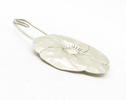 925 Sterling Silver  Vintage Shiny Hammered Single Flower Brooch Pin  BP4591