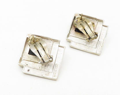 DND 925 Silver & 14K GOLD  Vintage Black Hematite Non Pierce Earrings  EG5765